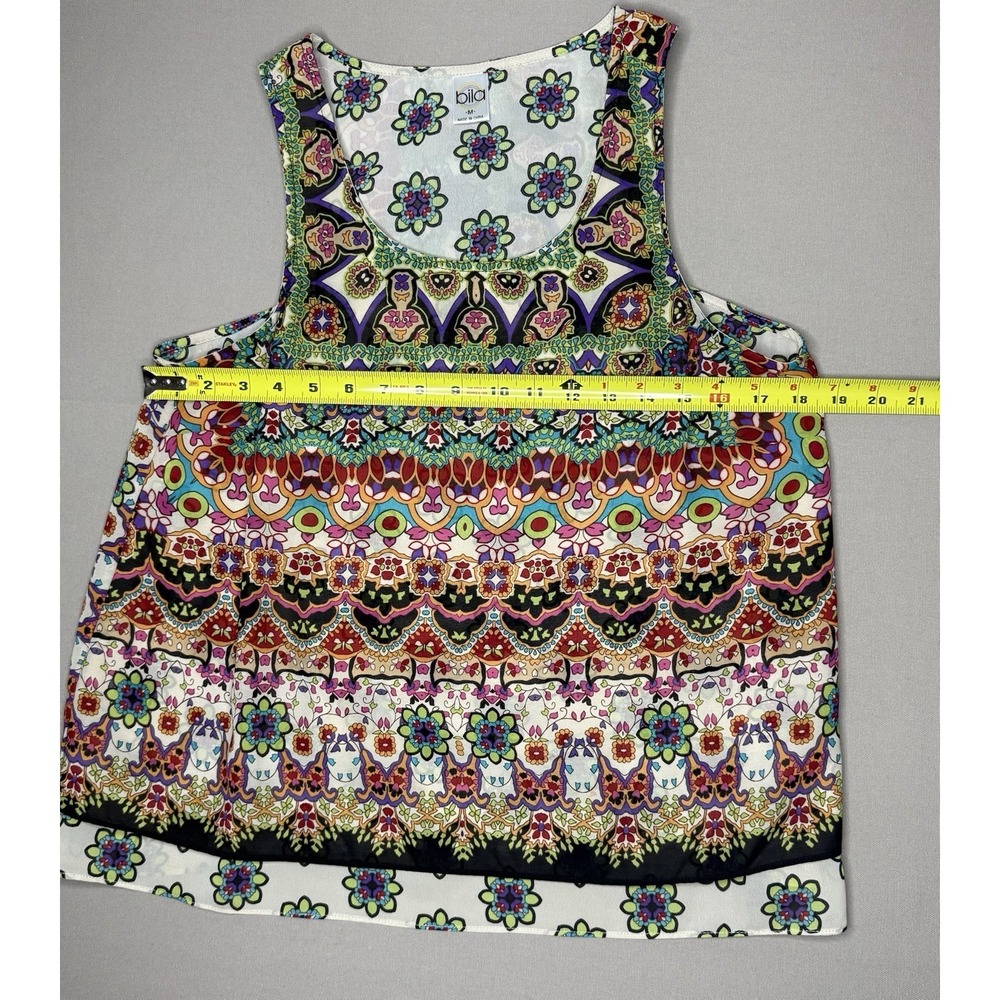 Bila Tank Top Women's Medium Blue‎ Green Floral Boho High Low Hem Hippie Resort - Picture 4 of 10